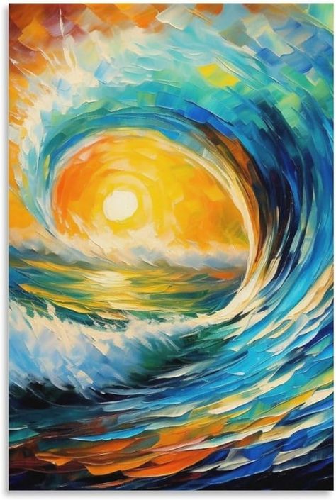 Amazon.com: HHGaoArt Great Wave Canvas Wall Art Ocean Surfing Sunset Poster Travel Beach Prints Aesthetic Oil Painting Type Artwork Picture for Living Room Decor Unframe (Wave,16x24inch): Posters & Prints Beach Wall Posters, Ocean Scenes Painting, Ocean Aesthetic Painting, Ocean Art Aesthetic, Ocean Wall Painting, Beach Wave Painting, Ocean Scene Painting, Ocean Drawings, Aesthetic Oil Painting