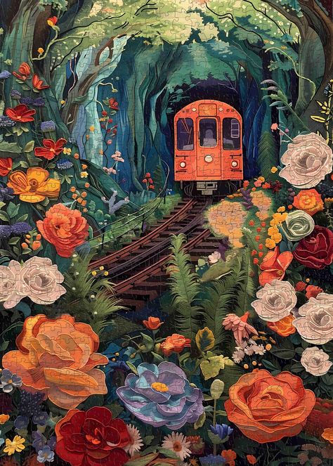 PRICES MAY VARY. Trains jigsaw puzzles 1000 pieces for adults : : size : 27.5*19.7 in/70*50 cm. Flower puzzles 1000 pieces comes in an exquisite box and includes a high-resolution poster Scenic puzzle 1000 pieces : This floral puzzles for adults 1000 pieces shows the train drove out of the forest and slowly passed through a sea of blooming flowers. The colorful flowers swayed in the breeze, full of tranquility and vitality Beautifully made: This spring puzzles 1000 pieces is made of three-layer Botanical Garden Illustration, Aesthetic Puzzle, Scenery Spring, Train Jigsaw Puzzles, Plant Training, Colorful Floral Art, Flower Puzzles, Background Reference, Art Puzzle