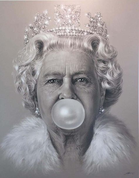 For Sale on 1stdibs - The Queen Bubblegum, Canvas, Giclée Print by Michael Moebius. Offered by Art Angels. Moebius Artist, Bubblegum Color, Blowing Bubbles, Tableau Art, A4 Poster, Framed Canvas Wall Art, Art Plastique, Print Pictures, Queen Elizabeth