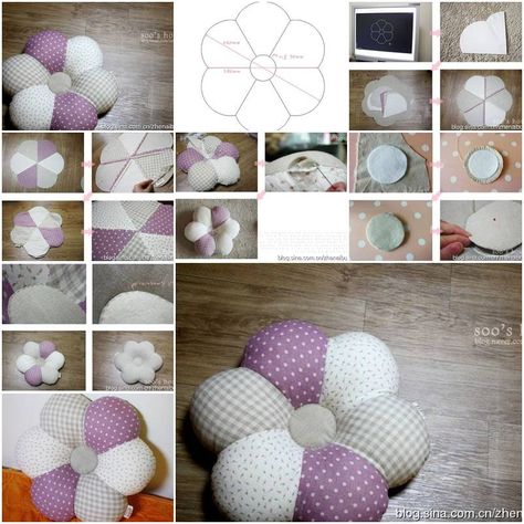 How to sew Flower down Pillows step by step DIY tutorial instructions Diy Flower Pillow, Cute Cushions, Pillow Crafts, Pillow Tutorial, Sewing Pillows, Diy Cushion, Baby Diy, Flower Pillow, Diy Pillows