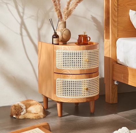 Elegant curves and rattan-look detailing, our Oscar side table adds beauty to any room TAP TO SHOP #simplyboho #bohodecor #homedecor #interiorstyling #interiorstyleinspo #bohohome #homeinspiration #homestyling Boho Side Tables, Boho Bedside Table, Wood Side Tables, Bedside Essentials, Side Bed, Nordic Bedroom, Coastal Boho, Woven Wood, Bedside Night Stands