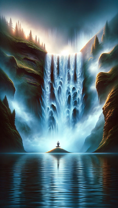 Immerse in 'Waterfall Wisdom', where yoga meets the majesty of nature. This pin captures a mystical waterfall scene, blending yoga's tranquility with nature's grandeur. Let the cascading waters inspire your flow, guiding you to inner peace. 🌊🧘‍♀️ #YogaNature #WaterfallWisdom #TranquilFlow Mystical Waterfall, Summer Energy, Yoga Mindfulness, Yoga Community, Mind Body Spirit, Holistic Wellness, 2024 Vision, Yoga Inspiration, How To Do Yoga