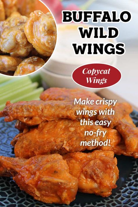 (No Fry) Copycat Buffalo Wild Wings Recipe Hot Wing Recipe, Buffalo Wild, Wings Recipe Buffalo, Chicken Wing Recipes Baked, Buffalo Wild Wings, Crispy Wings, Buffalo Chicken Wings, Wing Sauce, Hot Wings