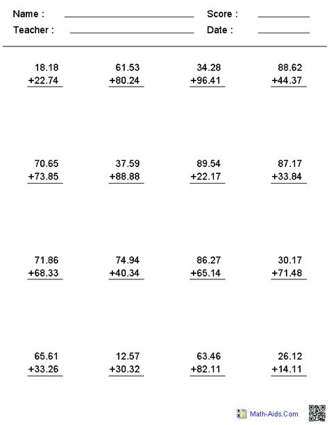 Decimals Worksheets | Dynamically Created Decimal Worksheets Math Worksheets For Kids, Mental Maths Worksheets, Mental Maths, Decimals Worksheets, Maths Worksheets, Free Math Worksheets, Subtraction Worksheets, Kids Math Worksheets, Mental Math