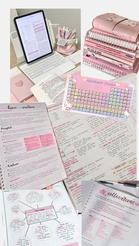 All things pink. Pink highlighters, headphones, computers. Ballerina core. Pink Periodic table Pink Periodic Table, Cute Periodic Table, Table Aesthetic, Notes Ideas, Aesthetic Pink, Study Motivation, Cute Quotes, Pink Aesthetic, Our Love