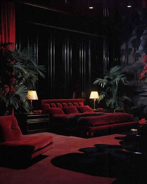 1980s red luxury rooms 🌶️ [AI] Get your wall posters on liminaldestinations.com (link in bio!) • • • • (AI images — MJ 5.2) #80sinterior #1980sinterior #80saesthetic #1980s #80svibes #80snostalgia #80sdecor #80s #vintage #interiordesign #homedecor #luxuryhomes Cherry Room Aesthetic, Michelle Core, Palace Bedroom, 80s Apartment, 80’s Decor, Penthouse Aesthetic, 1980s Interior, 80s Interior Design, Live Deliciously