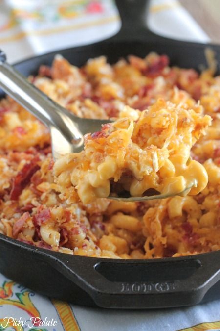 Top 12 Picky Palate Recipes 2014 Mac And Cheese With Bacon, Picky Palate, Bake Mac And Cheese, Cheesy Mac And Cheese, Cheese Bake, Mac Cheese Recipes, Macaroni N Cheese Recipe, Baked Mac N Cheese, Cast Iron Recipes