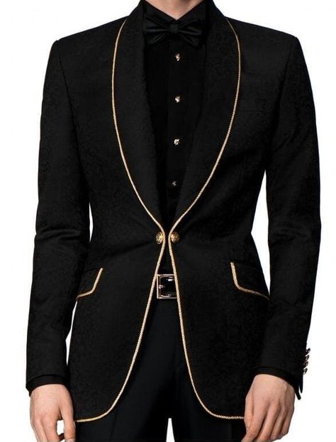 Buy Handmade Vintage Black Suit With Golden Lucknowi Zari Work Ideal for Grooms and Dance Events Online in India - Etsy Golden Suit Men, Black And Gold Suit, Unique Mens Wedding Suits, Black Coat Pant, Black Tuxedo Wedding, Men's Tuxedo Wedding, Mens Wedding Suits, Gold Suit, Suits Men