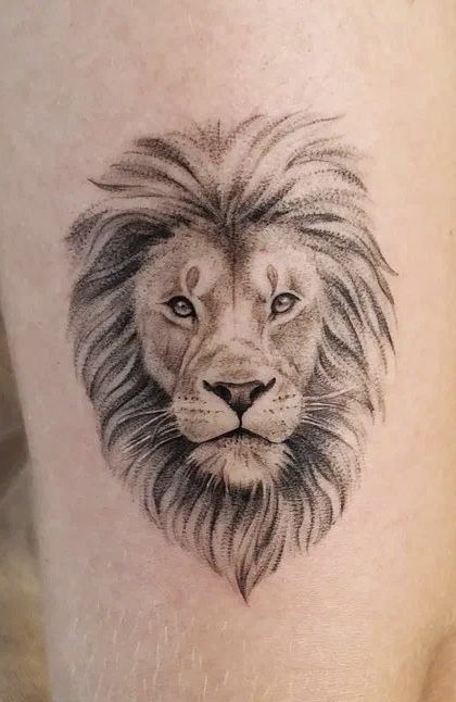 Lion Tattoo Bicep Men, Lion On Hip Tattoo, Realism Lion Tattoo Design, Dainty Lion Tattoo, Three Lions Tattoo, Best Lion Tattoos Men, Lion Of Judah Tattoo, Simple Lion Tattoo, Lion Back Tattoo