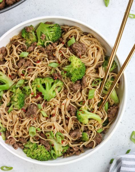 Gluten Free Beef And Broccoli, Broccoli Ramen Stir Fry, Beef And Broccoli Ramen, Broccoli Ramen, Gluten Free Ramen, Ground Beef And Broccoli, Ramen Stir Fry, Beef Broccoli, Ramen Noodle Recipes