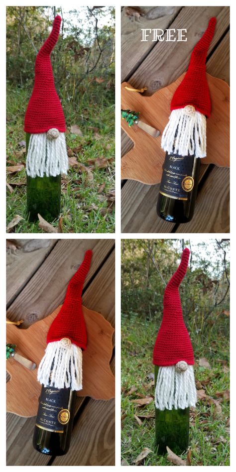 Christmas Scandinavian Gnome Bottle Top Cozy Free Crochet Patterns Santa Wine Bottle Cover, Crochet Christmas Bottle Cover, Crochet Gnome Wine Bottle Cover, Crocheted Wine Bottle Covers Free, Crochet Bottle Cover Free Pattern, Crochet Wine Bottle Cover Free Pattern, Crochet Wine Bottle Cover, Crochet Cozies, Bottle Buddy