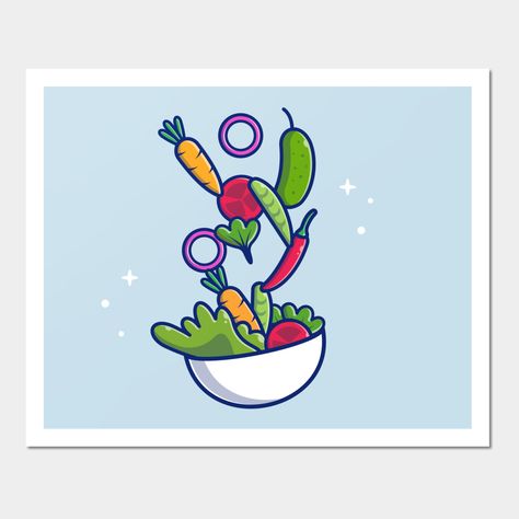 Vegetable Salad Cartoon -- Choose from our vast selection of art prints and posters to match with your desired size to make the perfect print or poster. Pick your favorite: Movies, TV Shows, Art, and so much more! Available in mini, small, medium, large, and extra-large depending on the design. For men, women, and children. Perfect for decoration. Salad Drawing Easy, Salad Cartoon, Salad Drawing, Tiny Doodles, Drawing Easy Step By Step, Medical Esthetician, Arte Aesthetic, Sunflower Drawing, Cartoon Wall