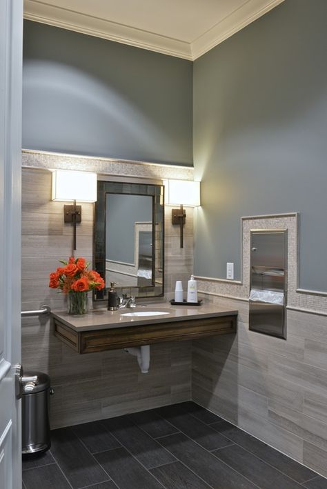 dental office guest bath Office Bathroom Design, Commercial Bathroom Designs, Chiropractic Office Design, House Bathroom Designs, Optometry Office, Toilette Design, Medical Office Decor, Ideas Baños, Dental Office Design Interiors