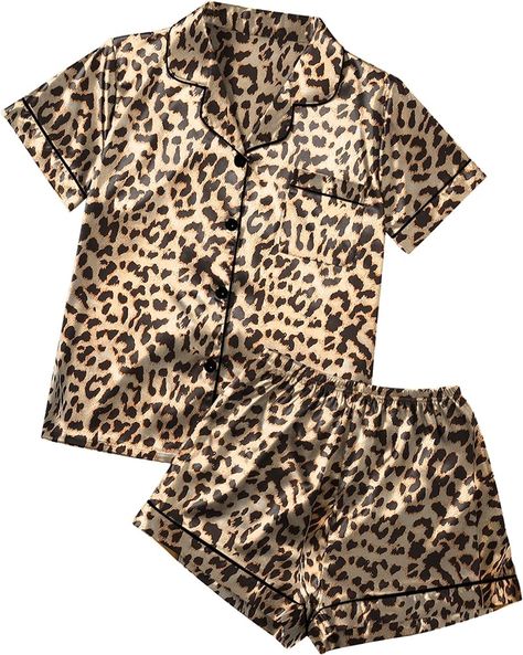 Ekouaer Silk Pjs Set Women's Stylish Leopard Short Sleeve Sleepwear Classy Loungewear Satin Pajama Sets(Pattern5,M) : Amazon.ca: Clothing, Shoes & Accessories Loungewear Satin, Silk Pjs Set, Pjs Shorts, Classy Loungewear, Silk Pj Set, Leopard Pajamas, Silk Pjs, Dream Items, Pjs Set