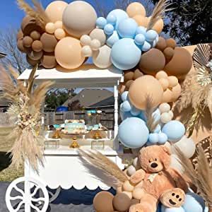 Brown Balloons, Boy Baby Shower Decor, Baby Shower Garland, Teddy Bear Party, Boy Baby Shower Ideas, Blue Teddy Bear, Gender Reveal Balloons, Gender Reveal Decorations, Garland Arch