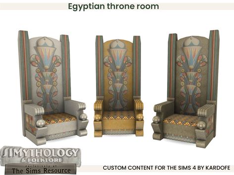 The Sims Resource - Simythology_kardofe_Egyptian throne room_Large throne Egyptian Throne Room Concept Art, Ts4 Throne Cc, Sims 4 Royal Cc Furniture Throne, Sims 4 Cc Throne, Sims 4 Throne, Sims 4 Egyptian Cc, Egyptian Throne, Egyptian Furniture, Oasis Springs