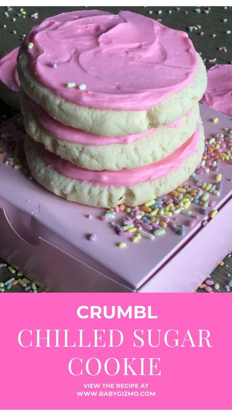 Crumble Sugar Cookie Recipe, Crumbl Pink Sugar Cookie, Thick Sugar Cookies, Crumble Cookie Recipe, Crumbl Cookies, Pink Icing, Sweet Snacks Recipes, Bundt Cakes, Pink Sugar