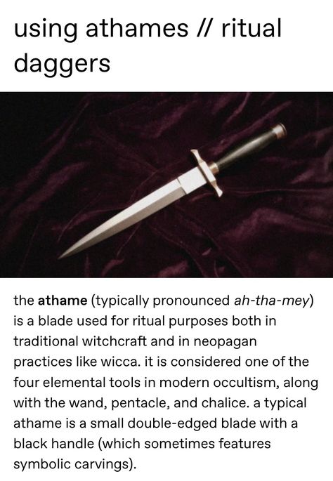 Athame And Boline, Athame Tattoo, Athame Aesthetic, Magic Dagger Art, Witchcraft Athame, Traditional Witchcraft, Ritual Tools, Witch Craft, Witchy Stuff