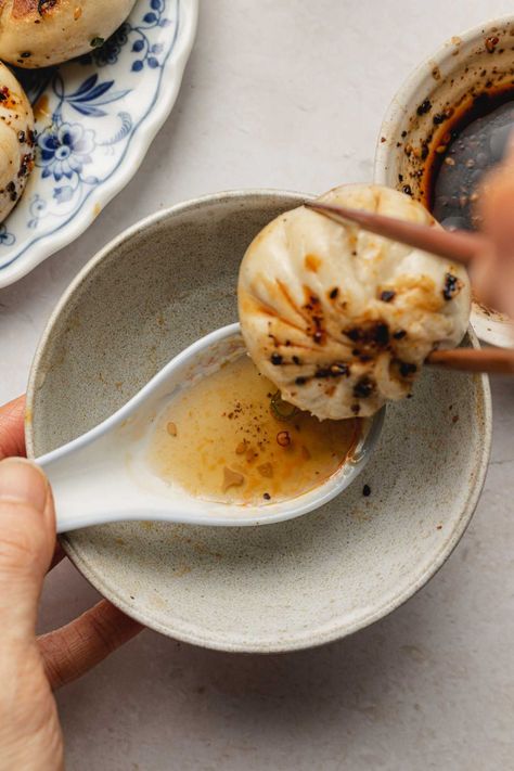 Sheng Jian Bao (生煎包, Shanghai Pan-Fried Vegetable Buns) - Okonomi Kitchen Pan Fried Buns, Sheng Jian Bao, Fried Buns, Soup Dumplings, Chinese Dumplings, Flavorful Vegetables, Meat Substitutes, Bun Recipe, Bean Curd