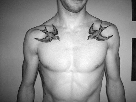 The Best Collar Bone Tattoos for Men - Pinterest || @michaelbungard Collar Bone Tattoos, Collar Bone Tattoo For Men, Collar Tattoo, Swallow Tattoo Design, Swallow Bird Tattoos, Bird Tattoo Men, Clavicle Tattoo, Black Bird Tattoo, Small Chest Tattoos