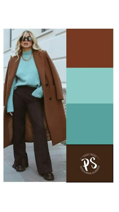 Marine Blue Outfit Color Combos, Mint And Brown Outfit, Colourful Corporate Fashion, Color Outfit Combinations, Color Tiffany, Colour Combinations Fashion, Color Combos Outfit, Color Blocking Outfits, Color Combinations For Clothes