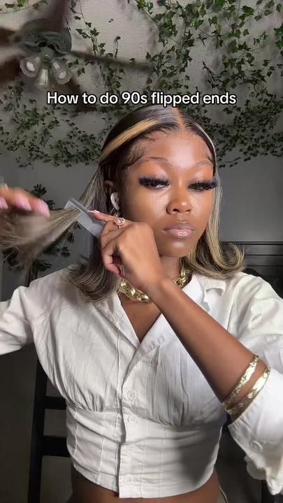 Flip Ends Hairstyle Short Hair, Middle Part Bumped Ends, Bumpy Ends Hair Tutorial, How To Flip Hair Ends, Flipped Ends Hairstyles Black Women, Side Part Bumped Ends, Bob With Bumped Ends, Bumped Ends Bob, Hair Flipped Out On Ends