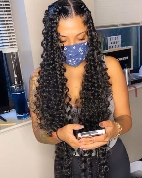 Braid With Curls For Black Women, Braids With Curls Hairstyles Black Women, Knotless Goddess Box Braids With Curls, Goddess Braids Big, Big Box Braids With Curls, Big Knotless Box Braids With Curls, Dope Hairstyles Black Women, Big Goddess Braids, Birthday Braids For Black Hair