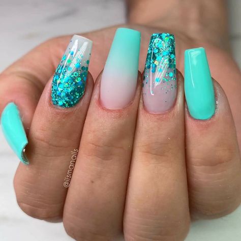 Turquoise Nail Ideas, Teal Acrylic Nails, Turquoise Nail Designs, Tiffany Blue Nails, Teal Nail Designs, Aqua Nails, Teal Nails, Turquoise Nails, Nails Now