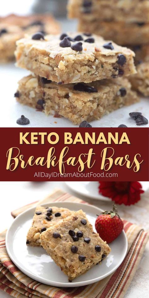 These easy keto breakfast bars have a sweet banana flavor and a tender, oatmeal-like texture. They're packed full of healthy nuts, seeds, protein, and fiber to really satisfy. Keto Breakfast Snacks, Keto Oatmeal Breakfast Bars, Keto Oatmeal Bars, Keto Breakfast Bars Recipe, High Protein Low Carb Banana Bread, Keto Recipes With Bananas, Keto Breakfast Bars Low Carb, Low Carb Breakfast Bars Recipes, Banana Recipes Keto