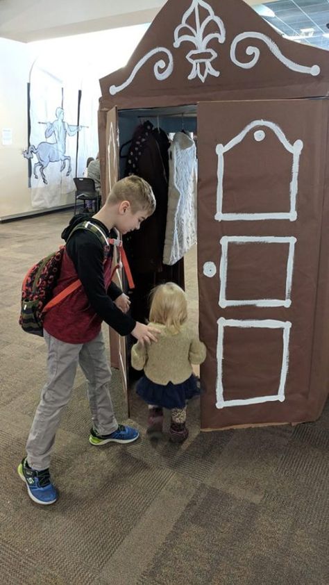 The Lion The Witch And The Wardrobe Diy, Narnia Classroom Door, Chronicles Of Narnia Halloween Costumes, Narnia Decorations Ideas, Narnia Trunk Or Treat Ideas, Narnia Decorations Diy, Narnia Wardrobe Diy Cardboard, Public Library Decorating Ideas, Narnia Wardrobe Diy