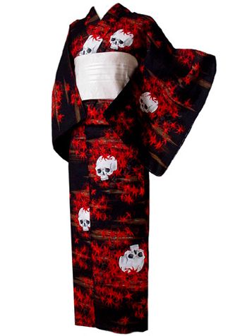 Gothic Kimono Yukata Women, Red Kimono, Mixed Print Dress, Traditional Japanese Kimono, Skull Dress, Kimono Design, Print Kimonos, Japanese Outfits, Kimono Dress