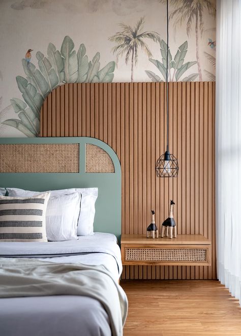 Shades Of Spring | TDC Laminate Bedroom Design, Asian Inspired Bedroom, Diy Headboard Ideas, India Home Decor, Headboard Ideas, Bedroom Interior Design Luxury, Modern Bedroom Interior, Bed Design Modern, Room Partition Designs