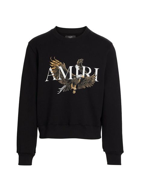 Amiri Eagle Logo Graphic Crewneck - $ 690.00 Amiri Hoodie Men, Amiri Logo Design, Amiri T Shirt, Amiri Sweatshirt, Amiri Hoodie, Rocker Aesthetic, Hoodie Design Ideas, Amiri Logo, Mike Amiri