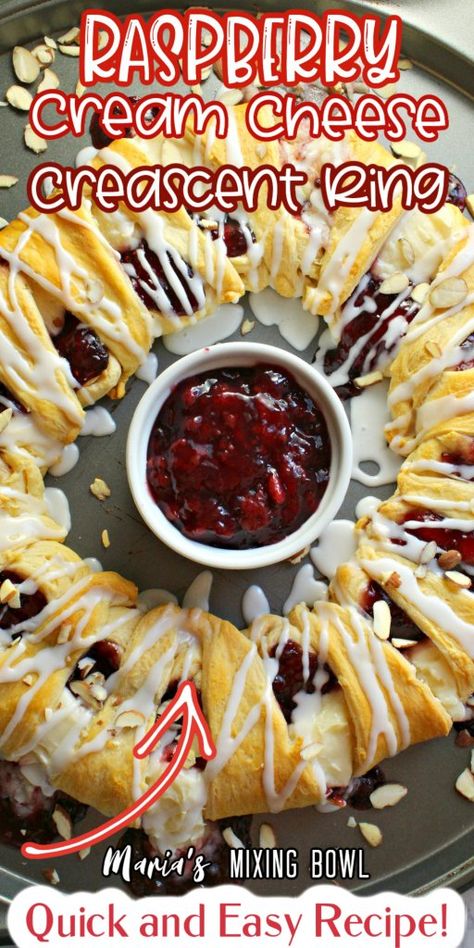 Crescent Roll Ring Recipes, Crescent Rings, Crescent Roll Recipes Dessert, Pillsbury Crescent Roll Recipes, Crescent Roll Recipes Dinner, Crescent Roll Dessert, Raspberry Pie Filling, Raspberry Cream Cheese, Cream Cheese Pastry