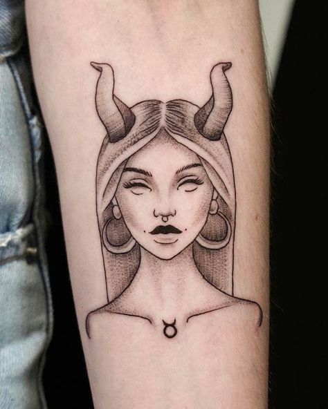 Taurus Woman Tattoo Design, Taurus Girl Tattoo For Women, Original Sin Tattoo, Taurus Female Tattoo, Taurus Tarot Card Tattoo, Taurus Women Tattoo, Taurus Tattoo For Women Zodiac, Taurus Girl Tattoo, Taurus Woman Tattoo