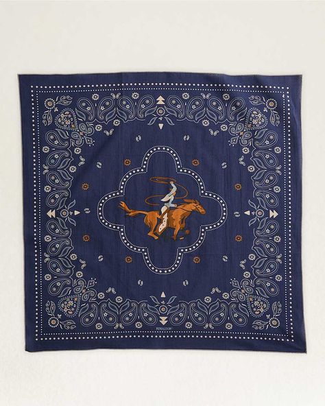 A Generously Sized, Durable Cotton Bandana Featuring A Retro-Inspired Cowboy Image Created By Our Own In-House Designer. 25" X 25" 100% Recycled Cotton Machine Wash Imported | COWBOY BANDANA Cowboy Bandana, Cool Bandanas, Cowboy Images, Craft Market Display, Cowboy Christmas, Bandana Design, Cotton Bandanas, Western Look, Vintage Cowboy