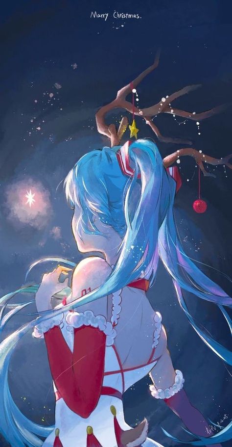 Anime Miku Hatsune Christmas Miku, Miku Hatsune Chibi, Miku Hatsune Vocaloid, Xmas Wallpaper, Anime Christmas, Miku Hatsune, Christmas Cute, Winter Wallpaper, Dessin Adorable