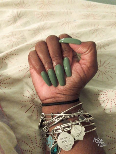 Sage Green And Black Nails, Green Coffin Nails, Green And Black Nails, Sage Green And Black, Nail Hacks, Milky Nails, Lovely Nails, Simple Nail Art Designs, Best Nail Art Designs