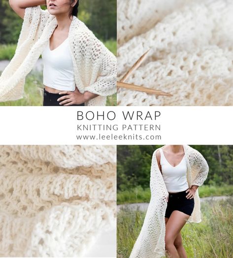 Knitted Wrap Pattern for a Bohemian Inspired Shawl - Leelee Knits Crocheting Tutorials, Knit Wrap Pattern, Boho Style Accessories, Knitted Wrap, Boho Knit, Knit Shawls, Shawl Knitting, Knit Accessories, Summer Shawl