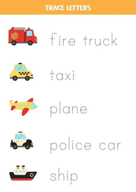 Land Transportation Worksheet, Cartoon Transportation, Cars Preschool, Transportation Preschool Activities, Transportation Theme Preschool, Transportation Worksheet, Transportation Activities, Name Tracing Worksheets, Theme Preschool