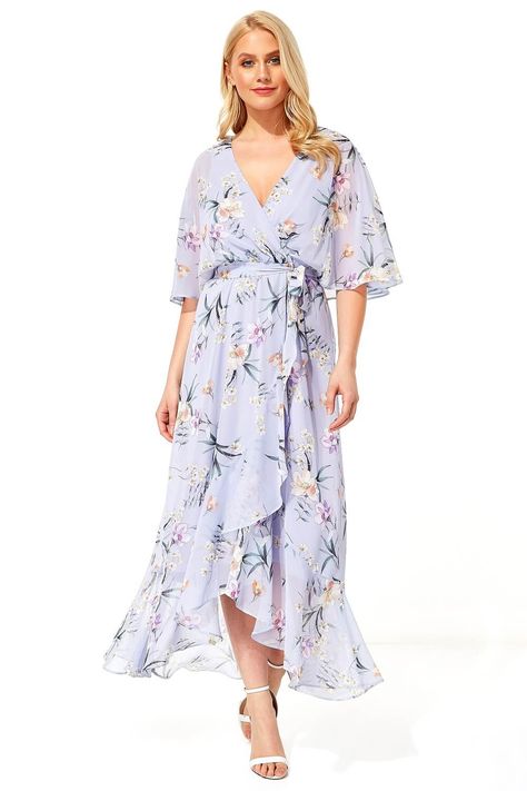 Roman Wedding, Chiffon Maxi Dresses, Chiffon Wrap Dress, Wrap Dress Pattern, Maxi Dresses Uk, Chiffon Wrap, Floral Chiffon Dress, Wrap Maxi Dress, Wedding Attire Guest