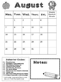 Monthly Behavior Calendars for 2017-2018 **SAMPLE AUGUST ONLY!! Monthly Behavior Calendar, Behavior Calendar, Pocket Chart, Monthly Calendar, Teacher Store, Teachers Pay Teachers, Teacher Pay Teachers, Classroom Ideas, Coding