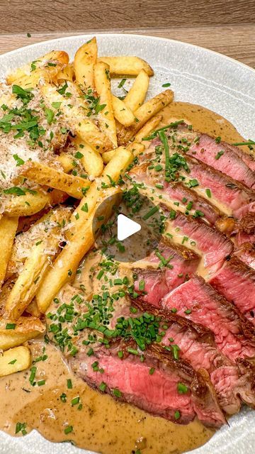 THE GRUB WORKS KITCHEN on Instagram: "Chill Sunday sessions: Smoked sea salt garlic steak, Truffle Parmesan fries with a cognac peppercorn sauce 🤤

Ingredients:
X1 thick 400g sirloin steak 
Salt 
3 tbsp salted butter 
3 cloves of garlic 
1/2 a head black garlic 
3 sprigs of thyme 
1 sprig rosemary 

3 tsp ground peppercorns 
1 shallot 
100ml cognac 
1 tbsp butter 
1 shallot diced
200ml beef stock 
150ml double cream

6 Maris piper potatoes 
Oil for frying 
Salt to taste 
1 tbsp parsley 
1-2 tsp truffle oil
Fresh Parmesan 
Fresh truffle (optional)

Method:
1. Season your steak with salt (I used a mixture of salt and smoked salt) then allow to brine in the fridge on a wire rack tray for at least an hour. 

2. Slice your potatoes into fries, rinse and soak in ice cold water for 30 mins. 

3. Plating Steak, Fresh Truffle, Parmesan Fries, Smoked Salt, Truffle Sauce, Ice Cold Water, Garlic Steak, Peppercorn Sauce, Smoked Sea Salt