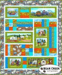 Quilter's Road Trip Free Quilt Pattern Camper Quilt, Camping Quilt, Boys Quilt Patterns, Panel Quilt Patterns, Row Quilt, Primitive Patterns, Quilt Fabric Collections, Boy Quilts, Camping Outdoors