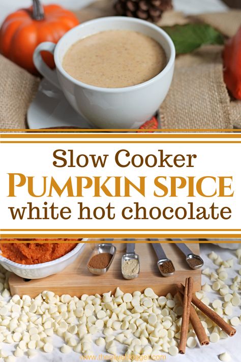 Thick and creamy, white hot chocolate with pumpkin spice made in the slow cooker! The ultimate comfort drink for Fall. This pumpkin spice hot chocolate made in the crockpot is a drink you need to add to your list! Pumpkin Spice Hot Chocolate Recipe, Pumpkin Spice Hot Chocolate, Creamy Hot Chocolate Recipe, Spice Hot Chocolate, Nonalcoholic Drink, Chocolate Drink Recipes, White Hot Chocolate Recipe, Creamy Hot Chocolate, Pumpkin Spice Drinks