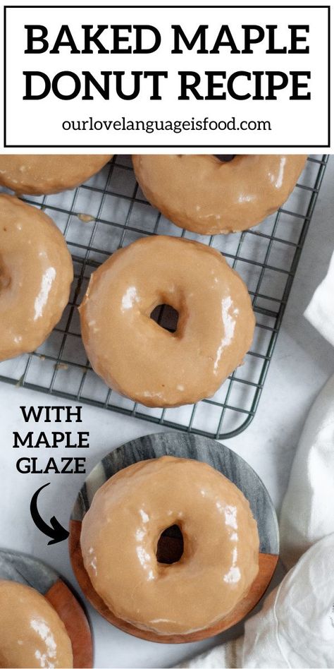 This easy maple baked donut recipe is the perfect weekend brunch treat! These light and cakey baked maple donuts are dipped in a homemade maple glaze. Baked maple donuts with maple glaze pack a wonderful maple punch and are perfect paired with a cup of coffee! Maple Donut Recipe, Maple Donuts Recipe, Homemade Baked Donuts, Baked Donut Recipe, Maple Donuts, Doughnut Recipe Easy, Cake Donuts Recipe, Baked Donut, Homemade Donuts Recipe