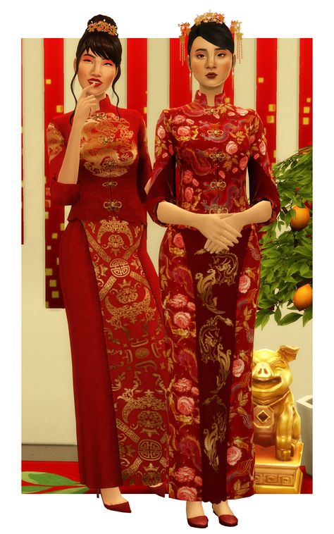 TS4 Cultural CC Finds Sims 4 80s Cc Clothes, Sims 4 Cheongsam, Sims 4 Gown Cc, Sims 4 Chinese Cc, Asian Gowns, Japanese Wedding Dress, Los Sims 4 Mods, Sims 4 Anime, Chinese Wedding Dress