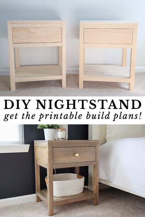 DIY nightstand with drawer Diy Side Table Bedroom, Floating Bed Frame Diy, Corner Loft Bed, Diy Nightstand With Drawer, Diy Nightstand Plans, Bedside Table Plans, Unique Bedside Table, Corner Loft, Nightstand Plans