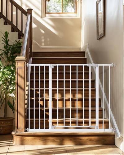 InnoTruth 28.9-42.1" Wide Baby Gate for Stairs, 30" Tall Dog Gates for Doorways Expandable One-Hand Open, Easy Walk Through Dual Lock Metal Pet Gates for Dogs, White-Family & Mom's Choice Award Winner Dog Gate For Stairs, Gates For Dogs, Welding Shirts, Wide Baby Gate, Gate For Stairs, Tall Dog, Baby Gate For Stairs, Dogs White, Dog Gates