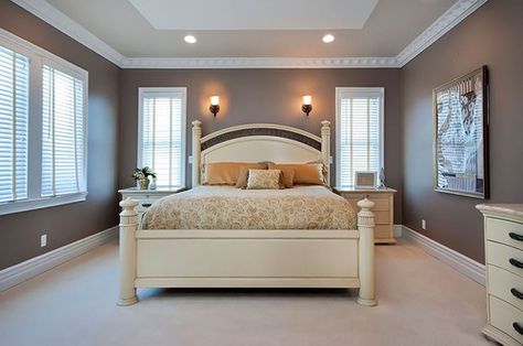 Painting Rooms With Cathedral Ceilings Design, Pictures, Remodel, Decor and Ideas - page 5 Angled Tray Ceiling, Tray Ceiling Bedroom, Tree Wallpaper Bedroom, Romantic Bedroom Colors, Painted Ceilings, Colored Ceiling, Tray Ceiling, Bedroom Ceiling, Romantic Bedroom